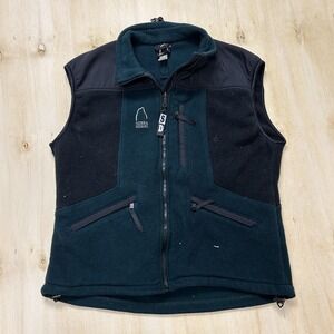 Sierra Designs Vest Mens Large Green Fleece Full Zip Pockets Outdoor Hiking
